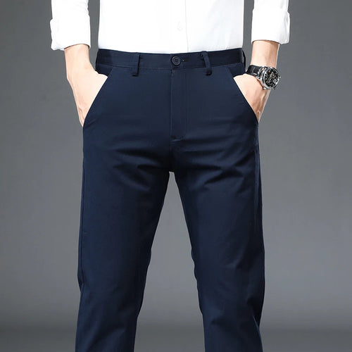 98% Cotton Casual Pants Men Solid Color Business Fashion Straight Slim