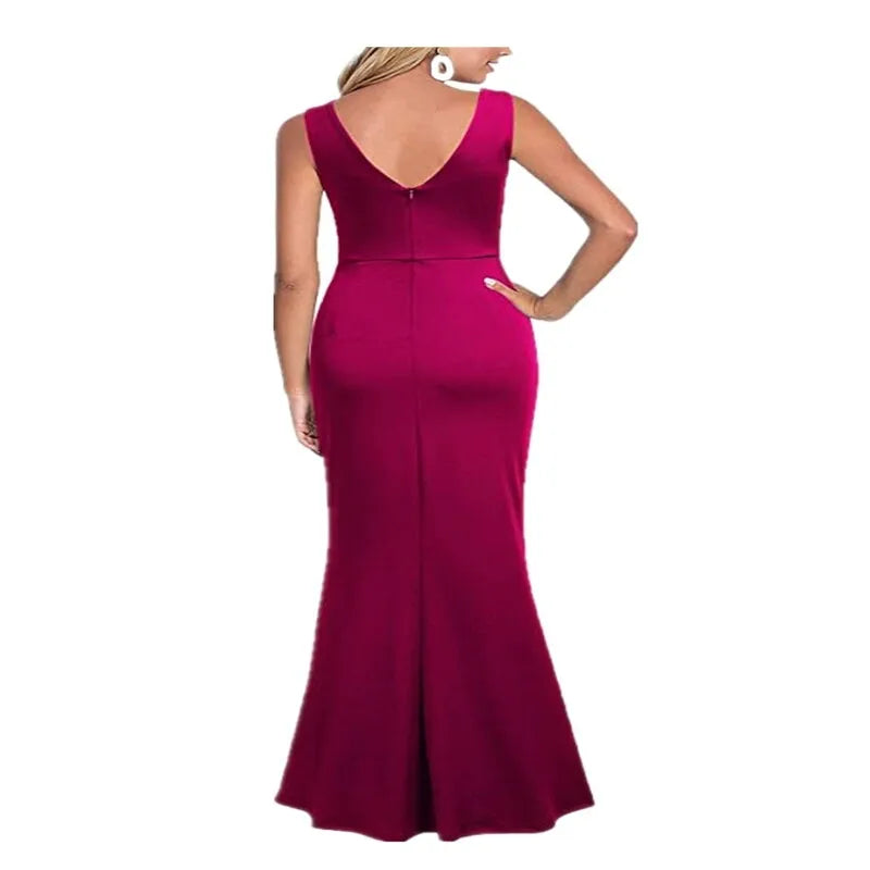 Summer Elegant Women's Sexy Sleeveless Slit Skirt Hot Wedding Long Dress Ladies Sling Backless Strap V-Neck Dress Female