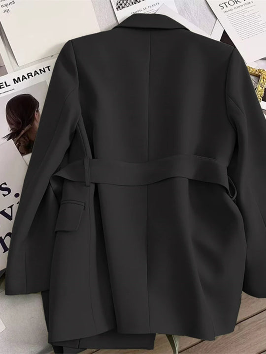 Women's Blazers Spring Autumn Suit Coat Beige Tie Up Jacket Slim Fit