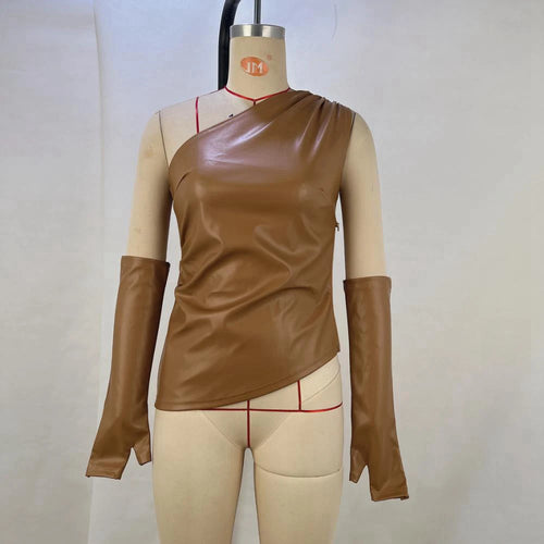 Xie Shoulder Sexy Shoulder waist Women's tops Leather vest with
