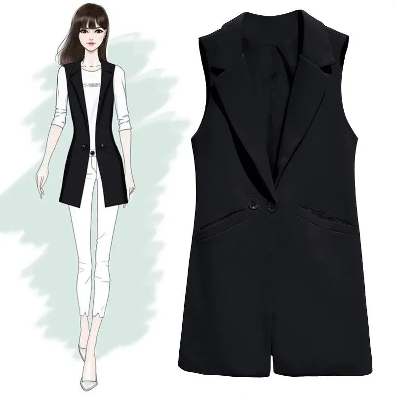 2024 Vest Women Sleeveless Jacket Coat Long Vest Blazer Formal Work