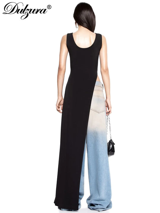 Dulzura 2024 Sexy Sleeveless Side High Split Dress Solid Backless