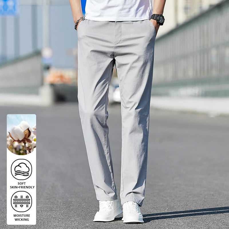 Top Grade 98% Cotton New Brand Casual Fashion Streetwear Slim Fit Long Pants Straight Pencil Trousers Men's Clothing