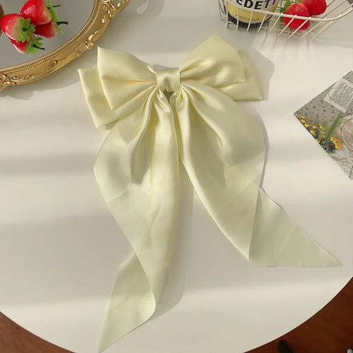 11 Solid Color Satin Ribbon Big Bows Hairpin Spring Clips Hair