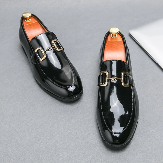 Men Loafers Pu Shinning Leather Slip-On Round Toe Dress Shoes Spring Autumn Handmade Men's Casual Shoes for Business Plus Size