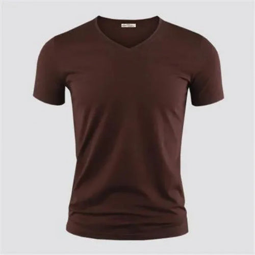 2025 Men's T Shirt Pure Color V Collar Short Sleeved Tops Tees Men