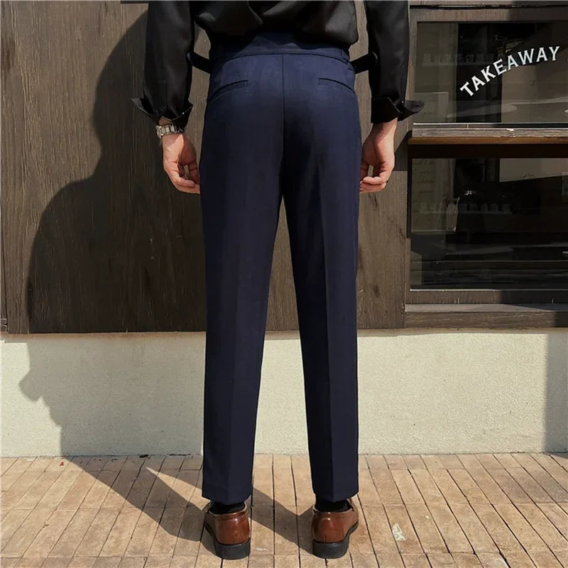 2025 New Naples High Waist Mens Suit Pants Double-Blade Gurkha Chino