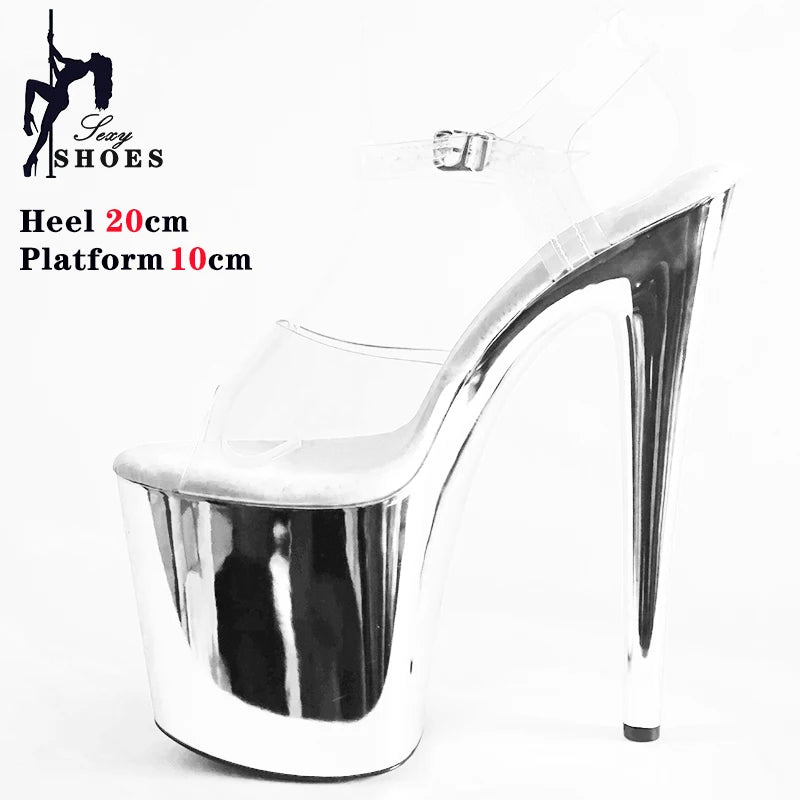8 Inches Women Shine Electroplated Heel Sandals Pole Dance Shoes Sexy Stripper Nightclub High Heels 20CM Exotic Models Show