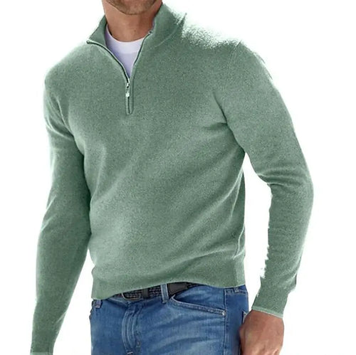 Men's Autumn Sweatshirt Warm Jumper Solid Color Half Zip Casual
