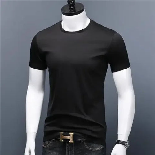 Men's Casual Turtleneck T-Shirts Short Sleeve Solid Slim Fit Silk High
