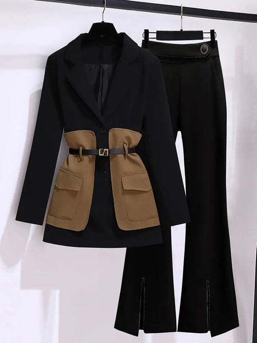 2025 Spring Belt Decorative Patchwork Jacket Blazer Casual Expansion