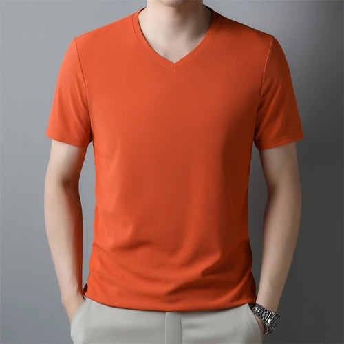 2025 Men's New Waffle V Neck Short Sleeved T-shirt Summer Comfortable