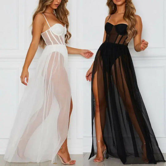 Womens Sleeveless Dress Sexy Stars Perspective Hot Thin Transparent