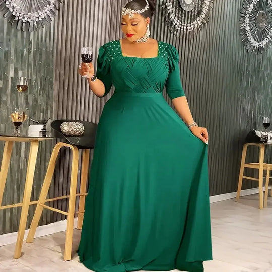 Curvy Elegant African Maxi Dress Half Sleeve Wedding Evening Gown for Women 2026 New Fashion Turkey Muslim Party Dress