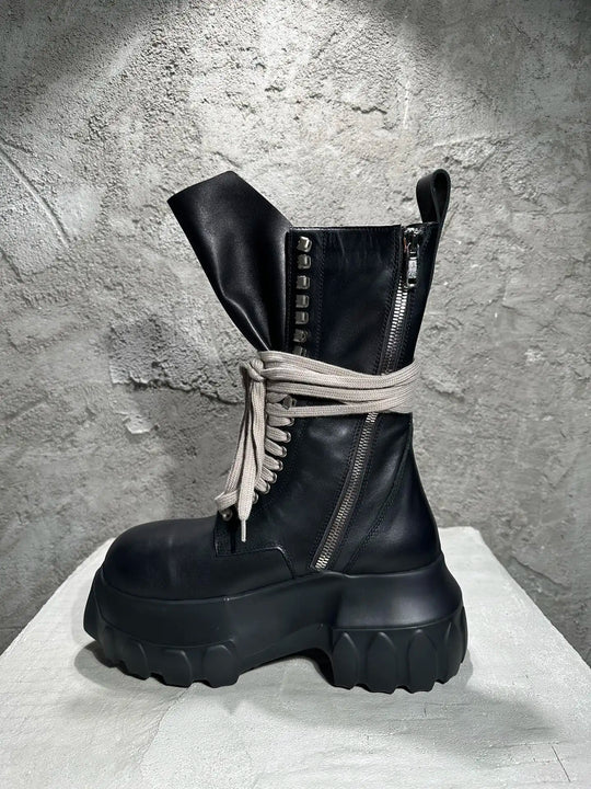 Men's High Top Shoes Platform Woman Sneakers Leather Lace Up Gothic Heels Luxury Vintage Trendy Designer Black Male Boots