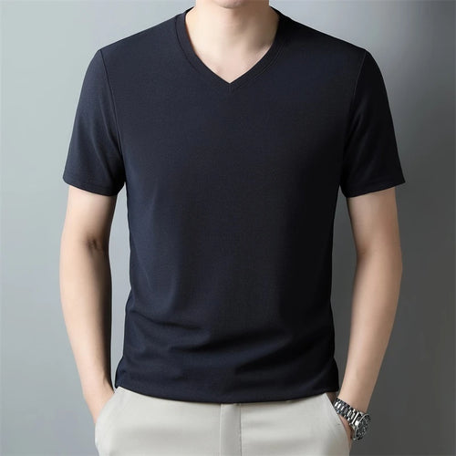 2025 Men's New Waffle V Neck Short Sleeved T-shirt Summer Comfortable