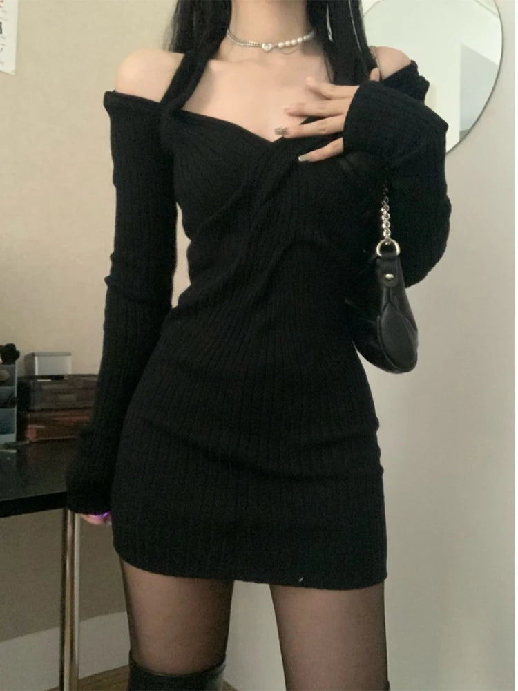 Autumn Winter Sexy Hot Long Sleeve Knit Dress Women Party Bodycon
