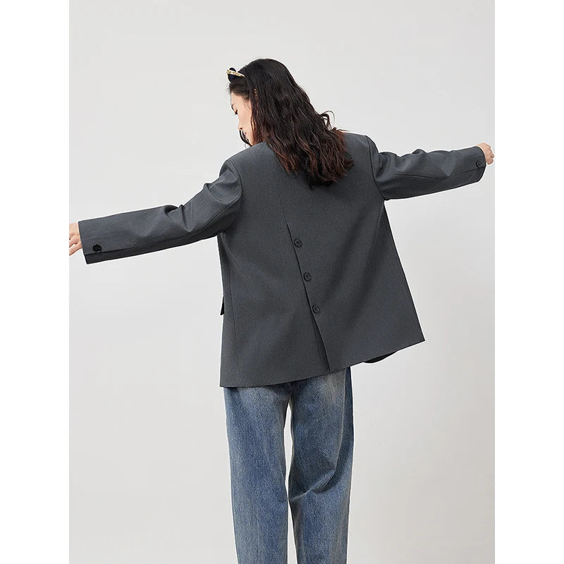 TOYOUTH 2023 Women Blazer Jacket Spring New Oversize Back Split Hem
