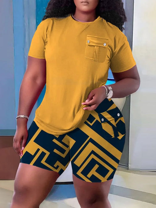 Fashionable Summer New Fashionable Pocket Set High End Simple Loose Printing Short Breathable Casual Home Pocket Set