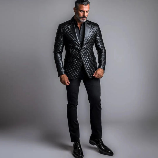 Men's Imitation PU Leather Blazer Autumn Single Breasted Suit Lapel Long Sleeve Button Out wear For Business Daily Office Jacket