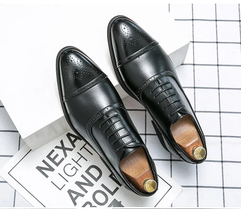 Men's Formal  Shoes Red Sole Fashion Business Casual Party Banquet Daily Retro Carved Lace-up Brogue Dress Wedding Shoes Size 48