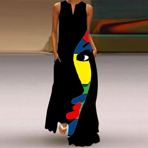 Summer Outdoor Street Fashion Women's Long Dress New Abstract Art