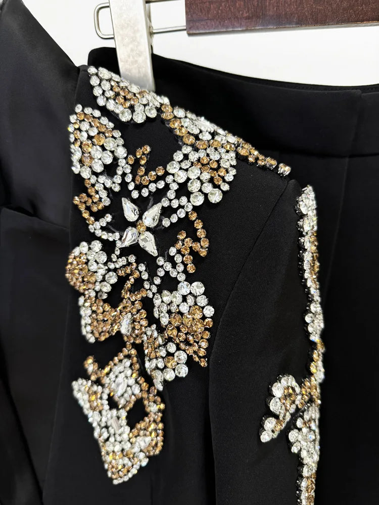 HIGH STREET Newest 2024 Designer Suit Women Beaded Diamonds Stand