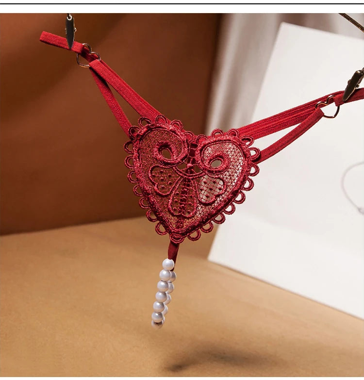 Transparent Women's Panties Sweet Underwear Open Crotch Thongs Embroidery Sexy Lingerie Erotic Beaded G-Strings T-Back