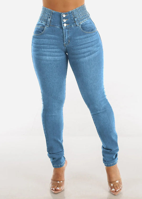 Jeans Pencil Pants Women 2025 Skinny Trousers High Waist Strecth Washed Distressed Pockets Buttons Vintage Denims Streetwear