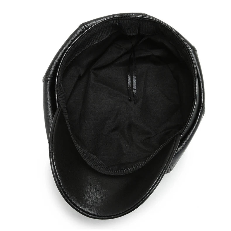 Women Men PU Leather Berets Hat Retro British Solid Beret Baseball Cap Outdoor Sun Hat Winter Warm Octagonal Hats Newsboy Caps