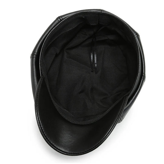 Women Men PU Leather Berets Hat Retro British Solid Beret Baseball Cap Outdoor Sun Hat Winter Warm Octagonal Hats Newsboy Caps