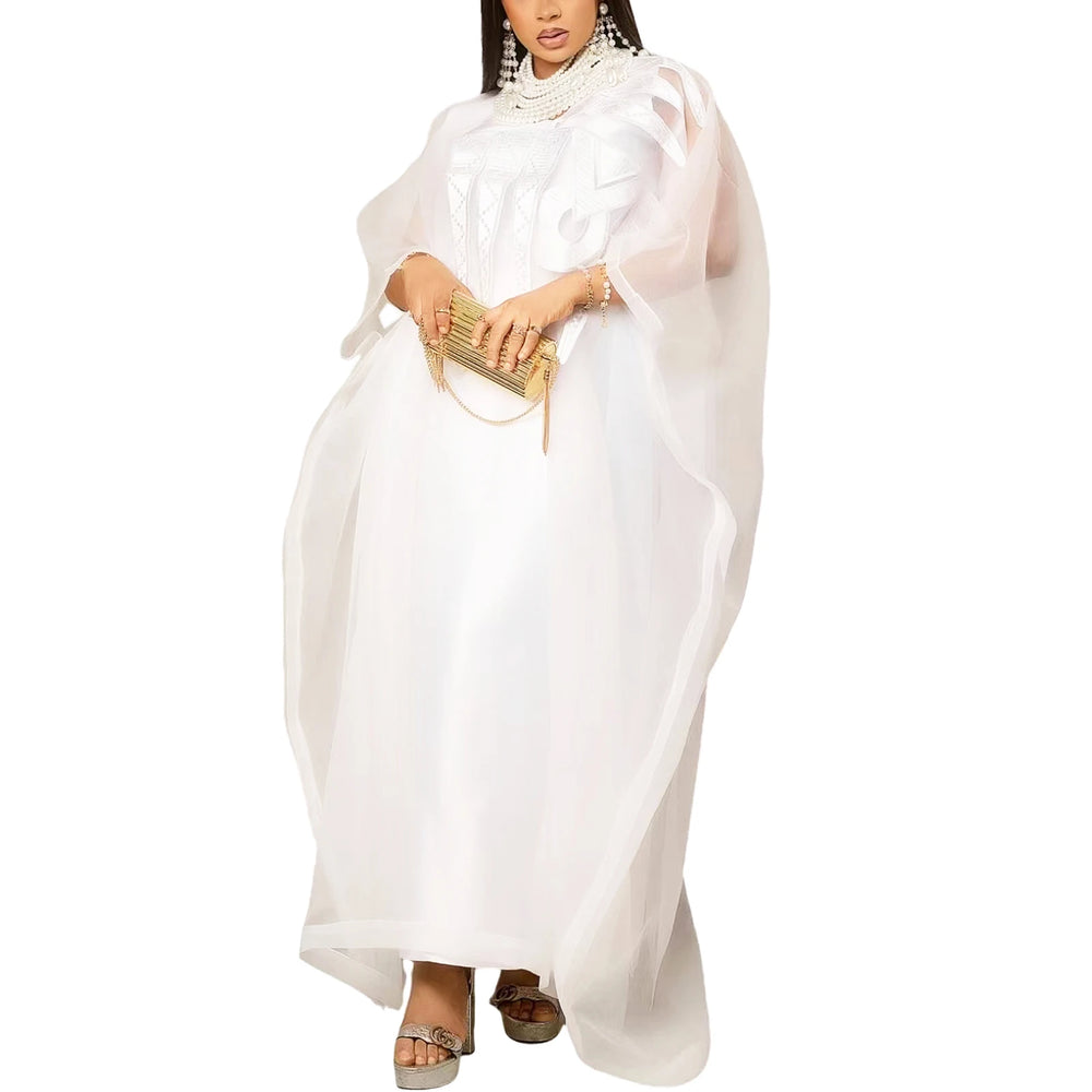 African Attire For Women White Abaya Embroidery Plus Size Elegant