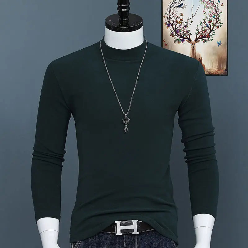 Luxury Korean Men's Oversized T-Shirt Solid Long Sleeve Base Shirt