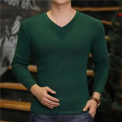 Fashion 2024 Long Sleeve T-shirt New Men's V-Neck Casual T-Shirts Long