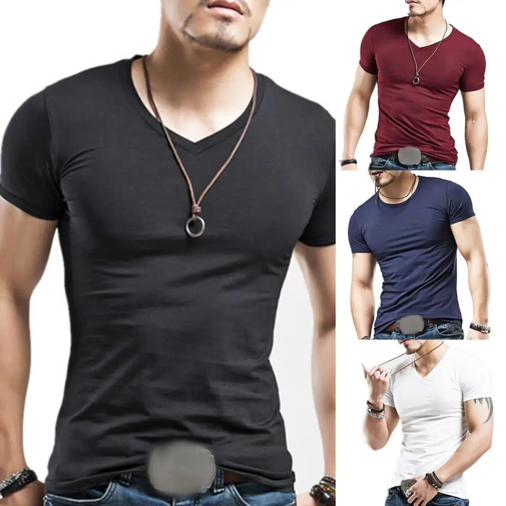 New Men T Shirt Fitness V neck Man T-shirt For Male Clothing