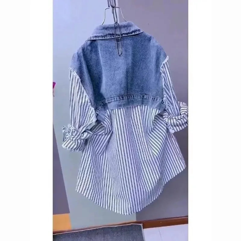 Fashion Striped Denim Jacket Women's Spring/Summer 2024 New Design