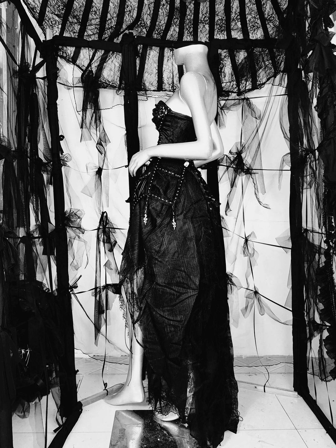 TDH Heavy Industries Handmade Pure Black Gothic Black Strap Drawstring Chest, Bird Cage, Affordable Bundle Body, Skincare Top