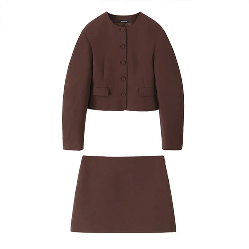 Elegant Mini Skirt Suits Women 2 Pieces Sets Fashion Balloon Buttons