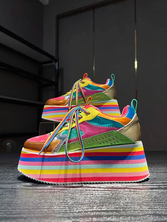 Women High Heel Shoes Luxury Designers Brand 2024 Platform Chunky Sneakers Mixed Color Unique Design Niche Fashion Spring 8cm