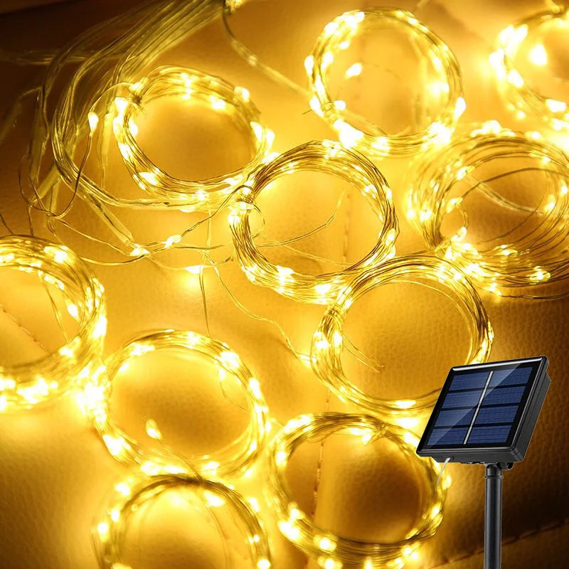 Solar LED Curtain Light Outdoor Garland Solar Fairy String Light Pavilion Garden Party Holiday Christmas Decor Copper Wire Lamps