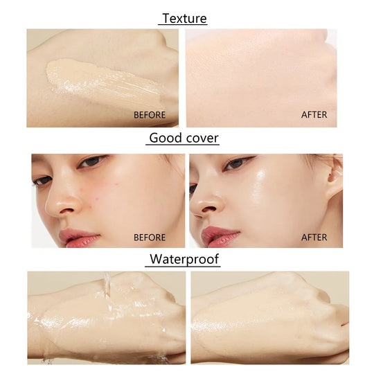 Liquid foundation naturally covers flaws without sticking powder,