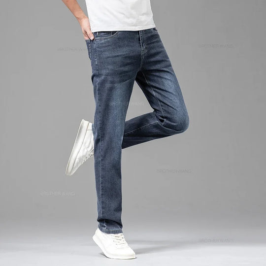 Summer Thin Men's Elastic Cotton Jeans Fashion Gray Comfortable