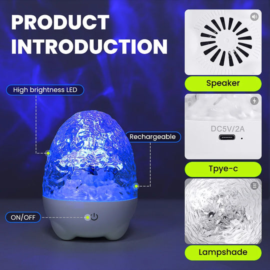 Dynamic Rotating Dinosaur Egg Mood Night Light, 13 Color Changing, USB Rechargeable Projector Lamp with Touch & Remote for Room