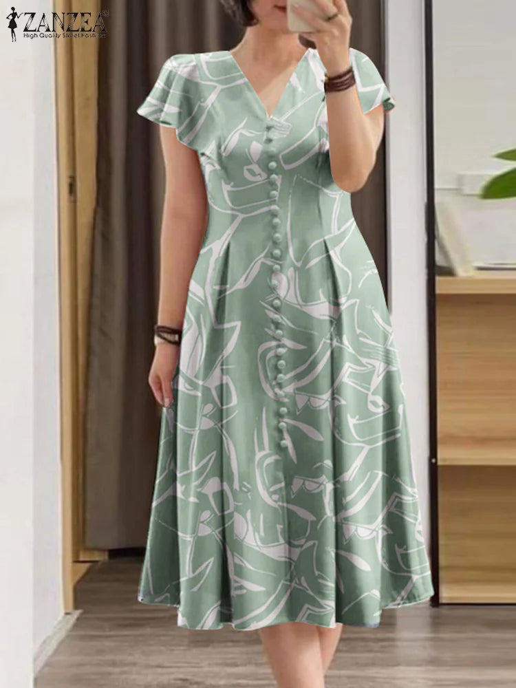 Bohemain Printed Sundress ZANZEA Women Summer Dress Elegant V Neck