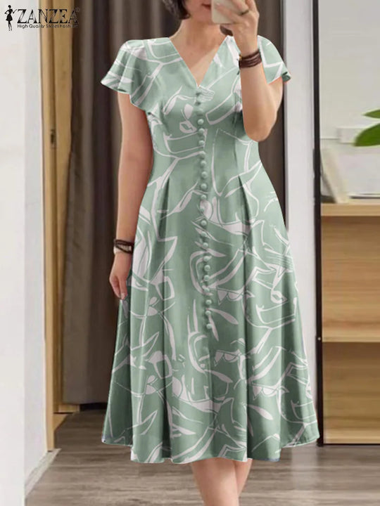 Bohemain Printed Sundress ZANZEA Women Summer Dress Elegant V Neck