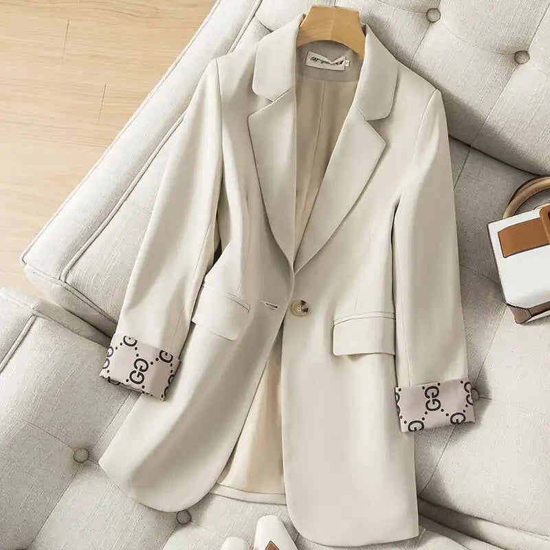 Beige Fashion Leisure Women Suit Jacket 2025 Spring Autumn  Style