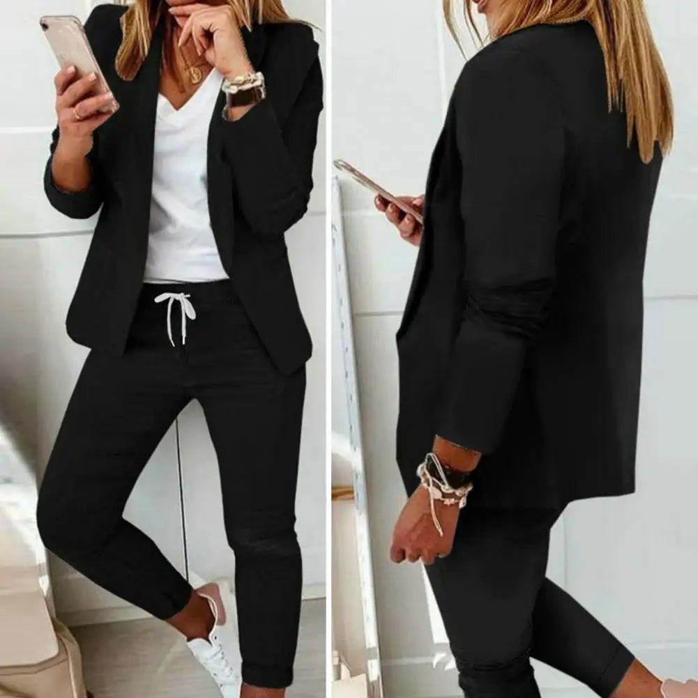 Plaid Splice Slim Fit Jacket Blazer Casual Wide Leg Pants Two Piece