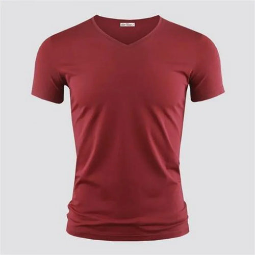 2025 Men's T Shirt Pure Color V Collar Short Sleeved Tops Tees Men
