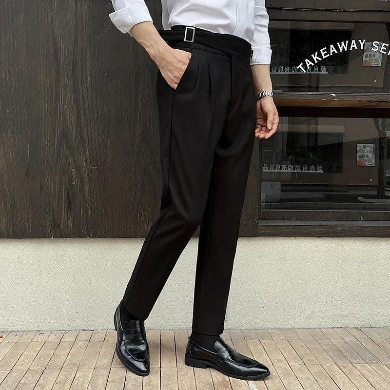 2025 New Naples High Waist Mens Suit Pants Double-Blade Gurkha Chino