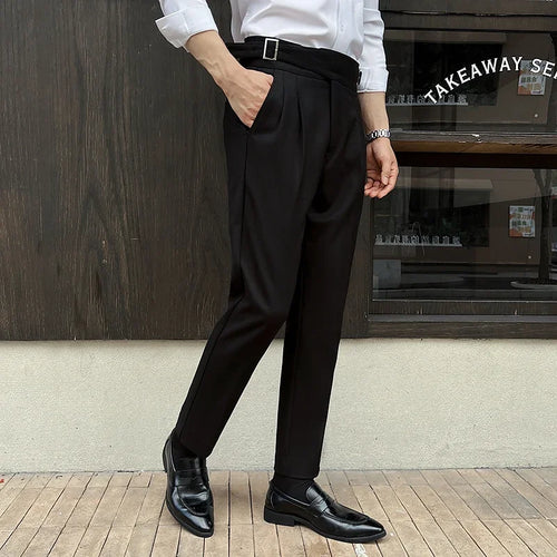 2025 New Naples High Waist Mens Suit Pants Double-Blade Gurkha Chino